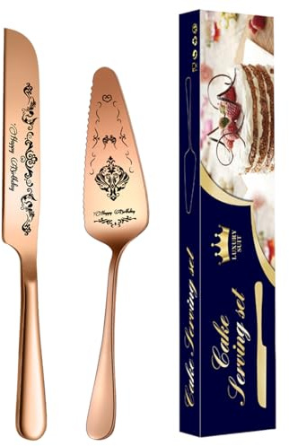 Juego genérico para tartas, servidor de pastel de acero inoxidable, cortador de pastel y espátula de servicio | Elegante cortador y espátula grabados para cumpleaños, fiesta de prenatal