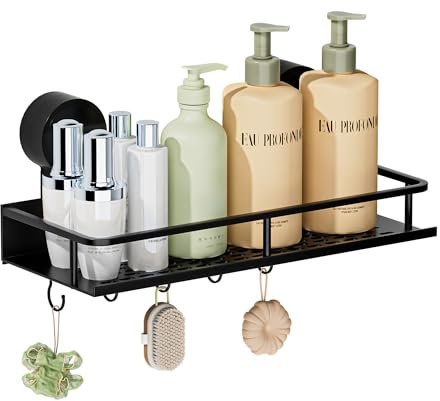 Wisfame Saugnapf Ohne Bohren Duschablage,10kg Tragfähigkeit Badregal für Shampoo Conditioner,Abnehmbare und Rostfreie Badezimmer Organizer mit Großer Kapazität,Schwarz
