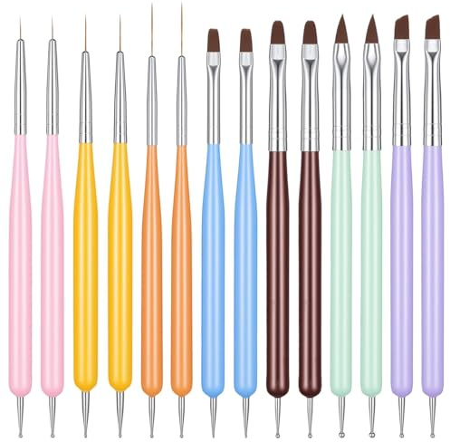 Juego de 14 pinceles para decoración de uñas, incluye pincel para esmalte de uñas, pincel para pintura de uñas, pincel de punta fina, pincel para uñas de gel, lápices para manualidades creativas