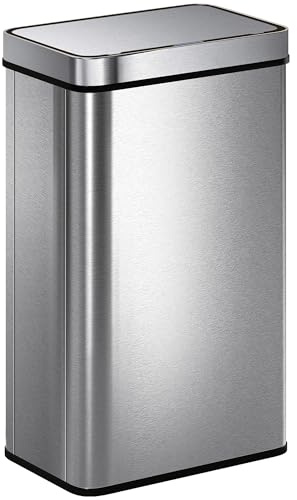 HOMCOM 60 L Sensor Bin Soft-Close Lid Touchless Kitchen Bin Silver Tone | Automatic Motion, Fingerprint-Proof Stainless Steel, Kitchen, Gym, Home Office