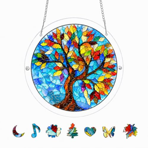 Acrylic Jigsaw Sun Catchers for Windows, Suncatcher Puzzle Window Hanging | DIY Hummingbird Suncatcher with Stained-Glass Effect, Craft Kit Home Decor Art Gift for Women, Birthday (7.4)
