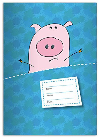 Kartenkaufrausch 8 fröhliche DIN A4 Schulhefte, Schreibhefte mit Glücks Schwein, hellblau Lineatur 20 (blanko Heft)