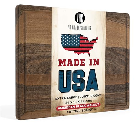 Virginia Boys Kitchens Walnut Wood Chopping Board - 61 x 46 cm Extra Large Rectangular American Hardwood Cutting and Carving Countertop Block with Juice Drip Groove