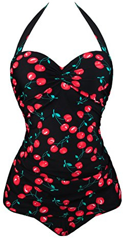 AngerElla, Costume da bagno intero da donna, stile Vintage anni '50, Pin Up, monokini Schwarz(Kirsche) EU38-40=Dimensioni dell'etichetta Large