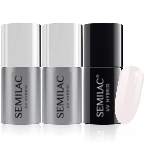 Semilac Base Coat, Top Coat & UV Gel Colour Polish. Long Lasting, Chip Resistant & Easy To Apply. 051 French Beige Milk Colour UV Gel Nail Varnish. Perfect For Manicure or Pedicure.