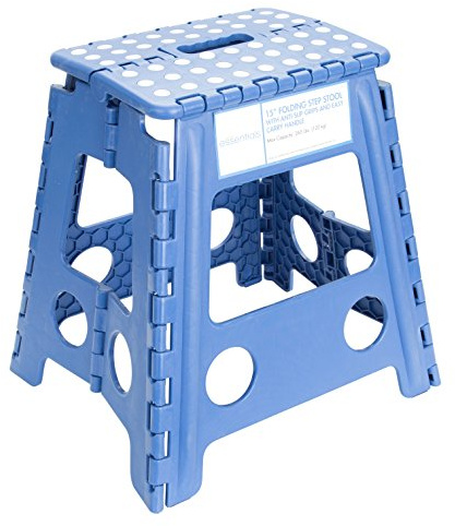 Essentials 21048 15-Inch Folding Step Stool, Wide Folding Step Stool, Plastic Step Stools For Adults, Garden Step Stool, Foldable High Stool