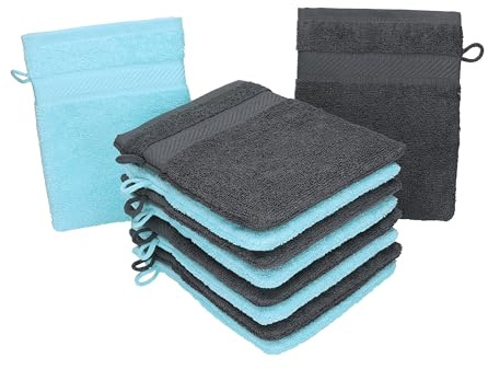 Betz Lot de 10 Gants de Toilette Palermo 100% Coton Taille 16x21 cm Couleur Gris Anthracite & Turquoise