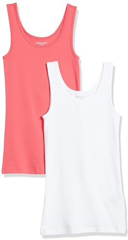 Amazon Essentials 2-pack Tank, camisa Mujer, Rojo (Bright Pink/White), Large (Talla del fabricante: )