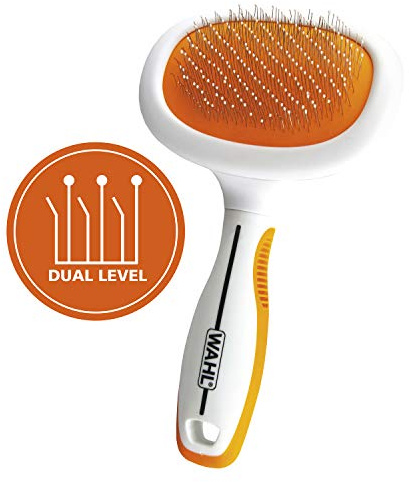 Wahl Premium Patented Dual Level Sensitive Skin Pet Slicker – Ergonomic handle makes Deshedding, Grooming and Brushing Comfortable for you and your Dog or Cat - 858500