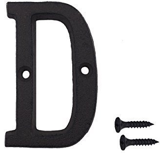 Numéro de maison en fer forgé de 7,6 cm, vis assorties incluses, lettre D noire