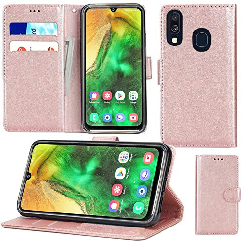 Fodral kompatibelt med Samsung Galaxy A20e (5,8 tum) läder magnetisk stängning flip korthållare plånbok stativ vy skyddande fodral för Samsung Galaxy A20e (rosa guld)
