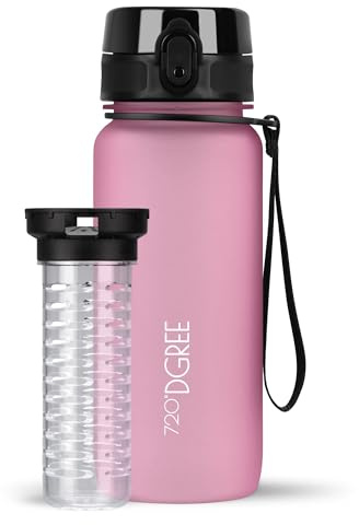 720°DGREE Vattenflaska uberBottle + fruktinfusion - 350 ml, 500 ml, 650 ml, 1 l, 1,5 l - BPA-fri Tritan, läckagesäker, återanvändbar - sport dricksflaska för barn, gym, fitness, utomhus, cykling, skola 29 Ros | Softtouch 650ml