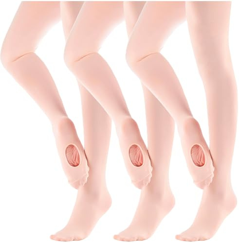 MdnMd 3 Pack Women's Dance Tights Ballet Ultra Soft Transition Footless Dancer Tight Stocking for Girls (Ballet Pink, Child Age 11-14)