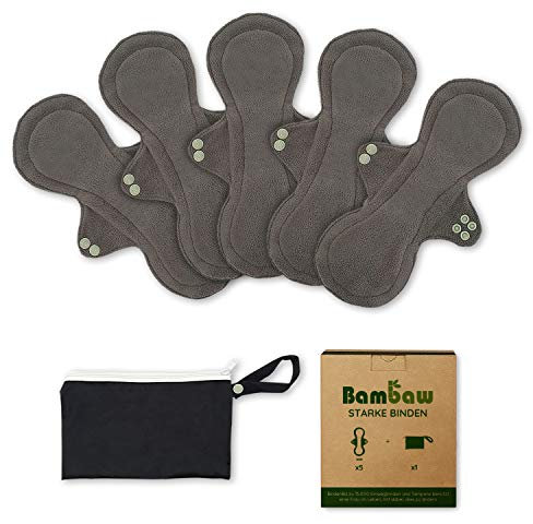 Waschbare Slipeinlagen mit Diskreter Binden Tasche | Starkes Set | Wiederverwendbare Binden Waschbar | Waschbare Damenbinden Nacht | Zero Waste und Umweltfreundliche Produkte | Bambaw