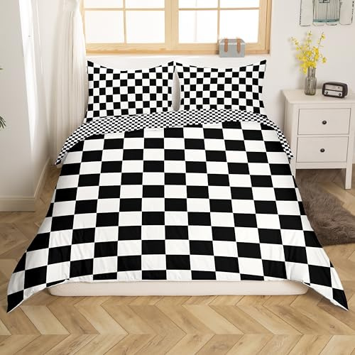 Buffalo Check Moderno Negro Blanco a Cuadros Funda de edredón Individual niños Hombres Suave Reversible Gingham edredón Cubierta de casa Rural nórdico patrón de cuadrícula Dormitorio Colcha
