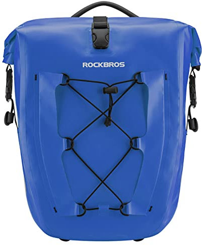 ROCKBROS Bike Pannier Bag 25L-32L 100% Waterproof Rear Rack Bicycle Bag for Rear Carrier Bike Handbag for Cycling Touring Travelling Blue