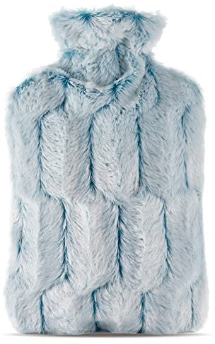 samply Hot Water Bottle with Luxury Cosy Faux Fur Cover, 2L Hot Water Bag for Hand Feet Warmer, Neck and Shoulder Pain Relief,Blue