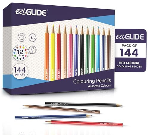 Eziglide Colouring Pencils, Pack of 144 Bulk Pencils Set of 12 Assorted High Pigment Colours, Ideal Colouring Pencil for Adults & Children for use in a Colouring Book, Sketching, Coloring & Drawing