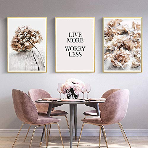 Bild Schlafzimmer - 3-Stück-Wohnkulturation Getrocknete Hortensien-Blumen-Wand-Kunst-Leinwand-Poster-Abbildung mit Sonnenblume Nordic Animal Picture Painting Modern Decor 50x70cmx3Stück Ungerahmt