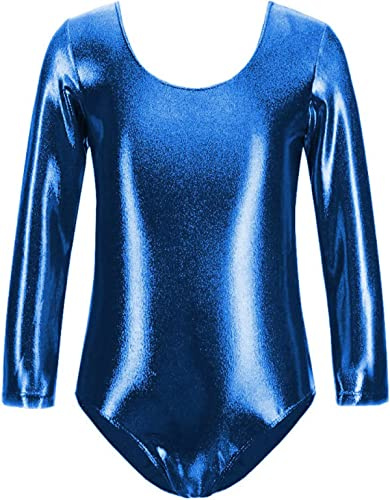 FUREINSTORE Ballet Gymnastics Classical Shiny Elastic Dance Leotard Girls Long Sleeve Round Neck Ballerina Leotard