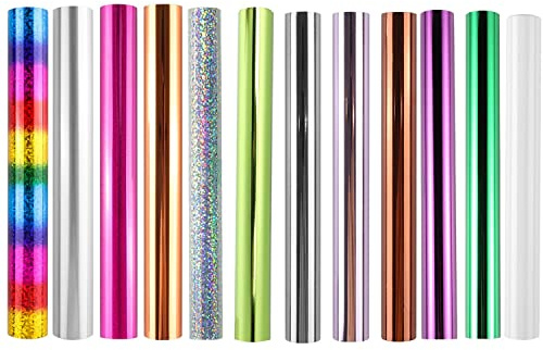 BAOFALI 12Pcs Hot Foil, Metallic Variety Beautiful Diamond Color, 19Cmx5 Meters Fiver Rollers Hot Stamping Foil,Foil by Laser Printer and Laminator Toner Reactive Foil for Scrapbooking Paper Crafts
