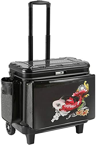 Angelgerät-Rucksack, Angel-Trolley-Koffer, verdickter Fester Einband, große runde Angelbox, multifunktional, Fischschutz-Fass-Fischeimer, Tasche für Angelausrüstung, Anheben der Angelbox (Farbe: Schw