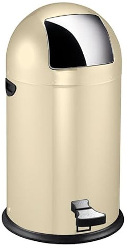 PROREGAL Stilvoller eleganter Abfalleimer mit starkem Fußpedal und verzinktem Inneneimer | 33 Liter, HxØ 70x35cm | Creme