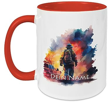 GRAZDesign Feuerwehr Tasse mit Namen personalisiert | Feuerwehrtasse als Geschenk Feuerwehrmann Kinder, Jungen & Männer, Namenstasse Keramik 330ml