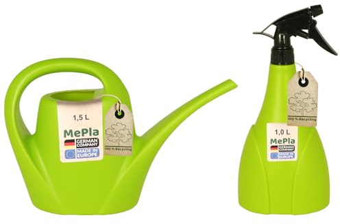 MePla - Set Gießkanne 1,5l Indoor + Sprüher 1,0l - lemongrün, wetterfest aus UV-beständigem Kunststoff