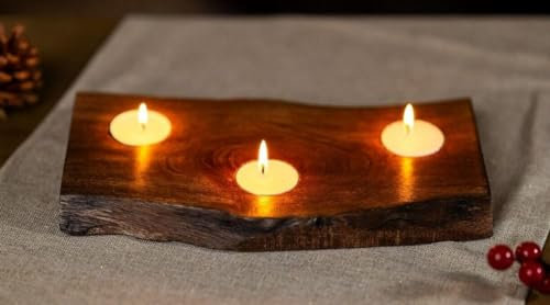 Marco Paul Wooden Tea Light Candles Holder to Hold 3 Tealights - Mango Wood Autumn Tea Light Holder for Christmas Table Centrepiece, Dinner Tables Weddings & Home Decoration