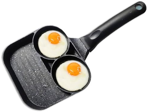 Gsycle Padella Antiaderente Per Uova, 3 in 1 Padella Antiaderente Divisa Per Cucinare Pancetta Pentola Per Uova Per Cucina Domestica Colazione