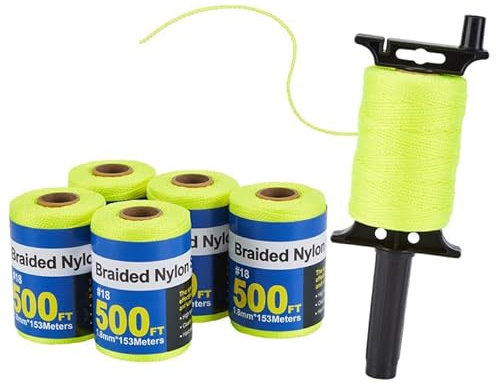Mason Line String Line - #18 Braided Nylon String - 500 Ft Length - Nylon with Reloadable Line Reel Twine for Gardening Or Masonry Tools - Perfect Construction String for A String Level