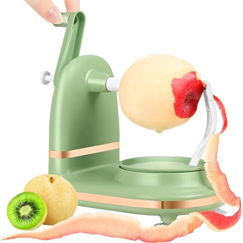 Apfelschäler, Entkerner aus Edelstahl, Handkurbel, Obst- und Gemüseschäler, rutschfeste Griffe mit Saugnapf, Edelstahlklingen, schält, entkernt und schneidet in Sekunden für die Küche zu Hause
