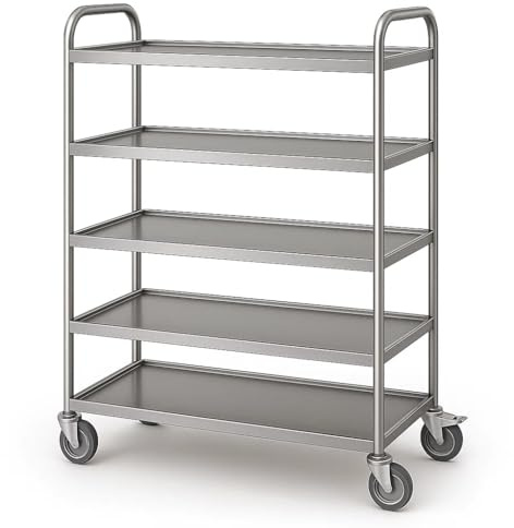 Arredo Chef – Chariot INOX 5 Niveaux – 84,5 x 52,5 x 154 cm – roulettes Pivotantes avec Freins – Desserte Pro Cuisine Restauration Cantine Collectivité