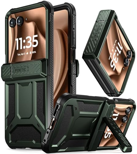 Poetic Spartan Case for Motorola Moto Razr 50 Ultra 2024,[Kickstand][Hinge Protection], Full-Body Rugged Shockproof Protective Cover with Kickstand, Metallic Green