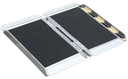 Handicap-Rampe aus Aluminium, rutschfest, zusammenklappbar, tragbar, Rollstuhlrampe mit Griff, Schwellenrampe für Treppen, Türen, rutschfeste Oberfläche