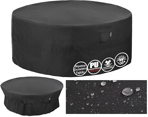 F&J Outdoors Gartenmöbel Abdeckung Rund Ø183x79 cm für Gartentisch Schwarz | Patio Runde Abdeckung Cinched Taille Winddicht Heavy Duty Tear Resistant Anti Dirty Schutzhülle Schwarz Witterungsbeständig