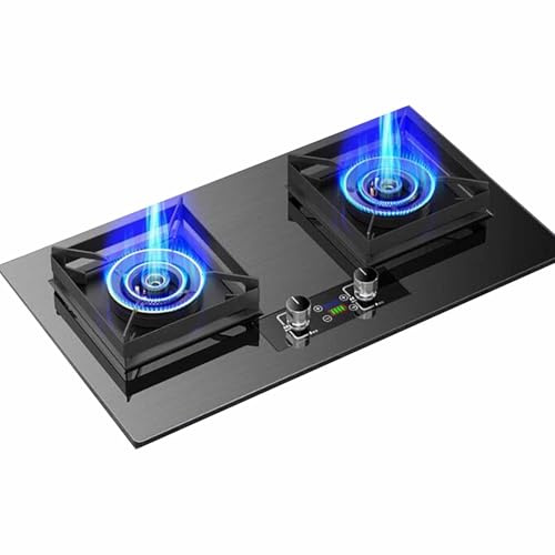 THEGA Fornello A Gas Doppio 5.2KW - Fornello A Gas in Vetro Temperato, Cucine A Gas da Tavolo E da Incasso, Fornello A Gas con Timer da 180 Minuti, Rotezione da Spegnimento Tramite Termocoppia(LPG)