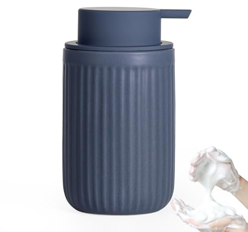 Autumnlife Dispenser di sapone in schiuma blu opaco, 350 ml, in ceramica, con testa di pompa a schiuma, ricaricabile, per cucina, bagno
