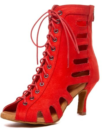 MINITOO Scarpe da ballo standard da donna latina danza stivali estate sera festa sandali, L611 rosso, tacco da 7, 5 cm, 40 EU