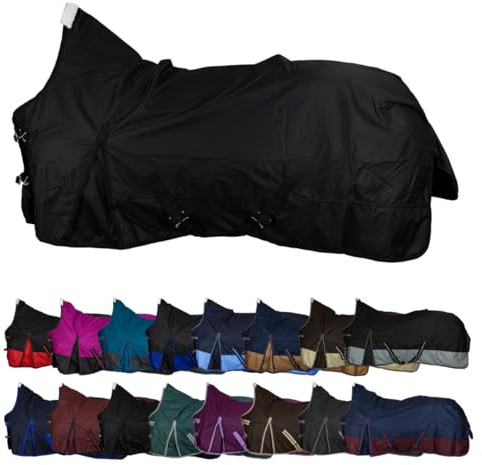 RL24 - Weidedecke High Neck Basicline 600D Schwarz 95cm (100g) | Füllung – Regendecke & Übergangsdecke – wasserdichte Outdoordecke mit Kreuzbegurtung