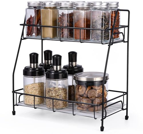 Zaxiva 2 Etagen Gewürzregal Stehend, Metall Gewürzständer für Küche und Bad, Küchenregal Stehend für Arbeitsplatte, Gewürzregal Organizer, Küchenschrank Organizer für platzsparende Aufbewahrung