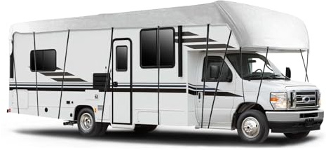 NEWFUN Wohnwagen Abdeckung, Wohnwagen Schutzhülle, Wohnmobil Schutzhülle, Wohnwagen Dachabdeckung passend für 700 cm bis 750 cm, UV-Schutz, Sonnenschutz, Schneeschutz, Frostschutz（ 7-7.5mX3M）