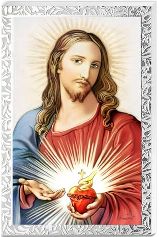 Holyart Quadri, stampe, codici miniati: Sacro Cuore Gesù legno bianco cornice argentata Valenti 14x9 cm