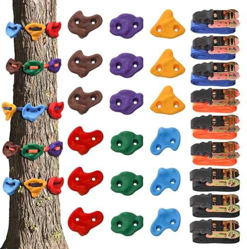 Youeon 18 Pcs Tree Climbing Holds with 6 Ratchet Straps, Outdoor Tree Climbing Kit, Outdoor, Backyard, Gym, Obstacle Course Training