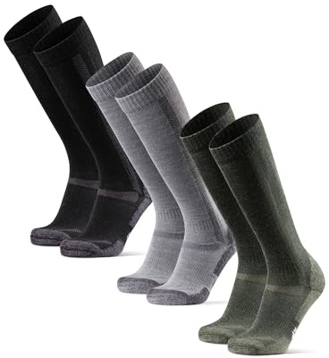 DANISH ENDURANCE Calze Lunghe Trekking in Lana Merino, Calzettoni Anti Vesciche, da Uomo e Donna, 1 o 3 Paia, Multicolore (1xNero, 1xGrigio Chiaro, 1xVerde), 43-47