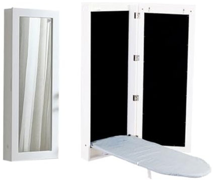 BZJPRFC Planche À Repasser Extractible, Armoire À Repasser avec Miroir, Armoire À Repasser Murale, Housse Amovible Résistante À La Chaleur, for Maison Et Appartement, Charge 40 Kg