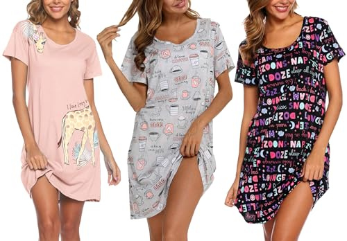MIA LUCCE Camisones de Mujer Verano Algodon Camisón Mujer Verano Suave Estampado Vestidos de Casa Señora S-XXXL