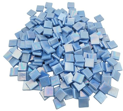 500g Piastrelle a mosaico in Giada Ghiacciata, 1,5 cm Piastrelle di Vetro Quadrate per Artigianalità, 250 Pezzi Piastrelle di Vetro da Ritagliare per Puzzle Fatte a Mano Facili da Ritagliare (Blu