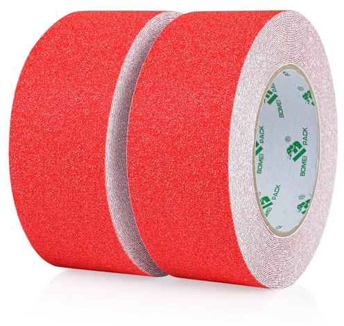 BOMEI PACK 2 Rolls Red Anti Slip Tape Strong Traction Non skid Walkway Stair Treads Self Adhesive 50mm x 10m Red Nonslip Floor Grip Tape